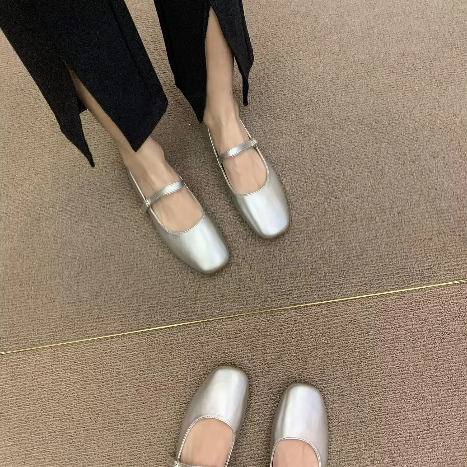 WENJIAZHIZHI Women's Round Toe Mary Janes Cute Bow Ballet Flats Elegant Low-Heel Girls Dress Shoes Wedding Slip-ons