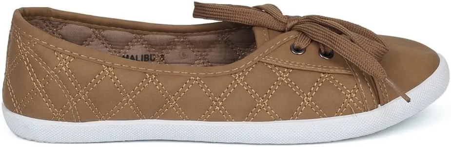 WestCoast Malibu Women's Quilted Lace-up Flat Fashion Sneaker Tennis Shoes