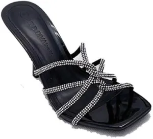 Wild Diva Nisha-07 Women's Square Toe Rhinestone Details Stilleto Heel Sandals