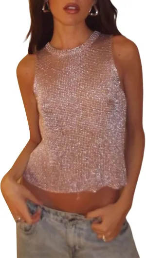 Women Basic Ribbed Knit Tie Dye Tank Top Crew Neck Sleeveless Crop Top Y2K Summer Camisole Vest Top