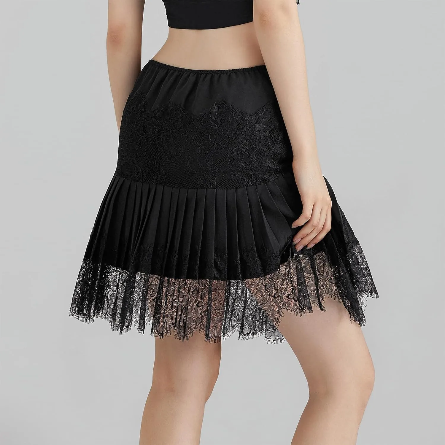 Women Lace Mini Skirt Y2k Ruffle Low Waist Layered Pleated Flowy Skirt