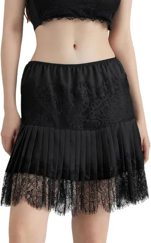 Women Lace Mini Skirt Y2k Ruffle Low Waist Layered Pleated Flowy Skirt