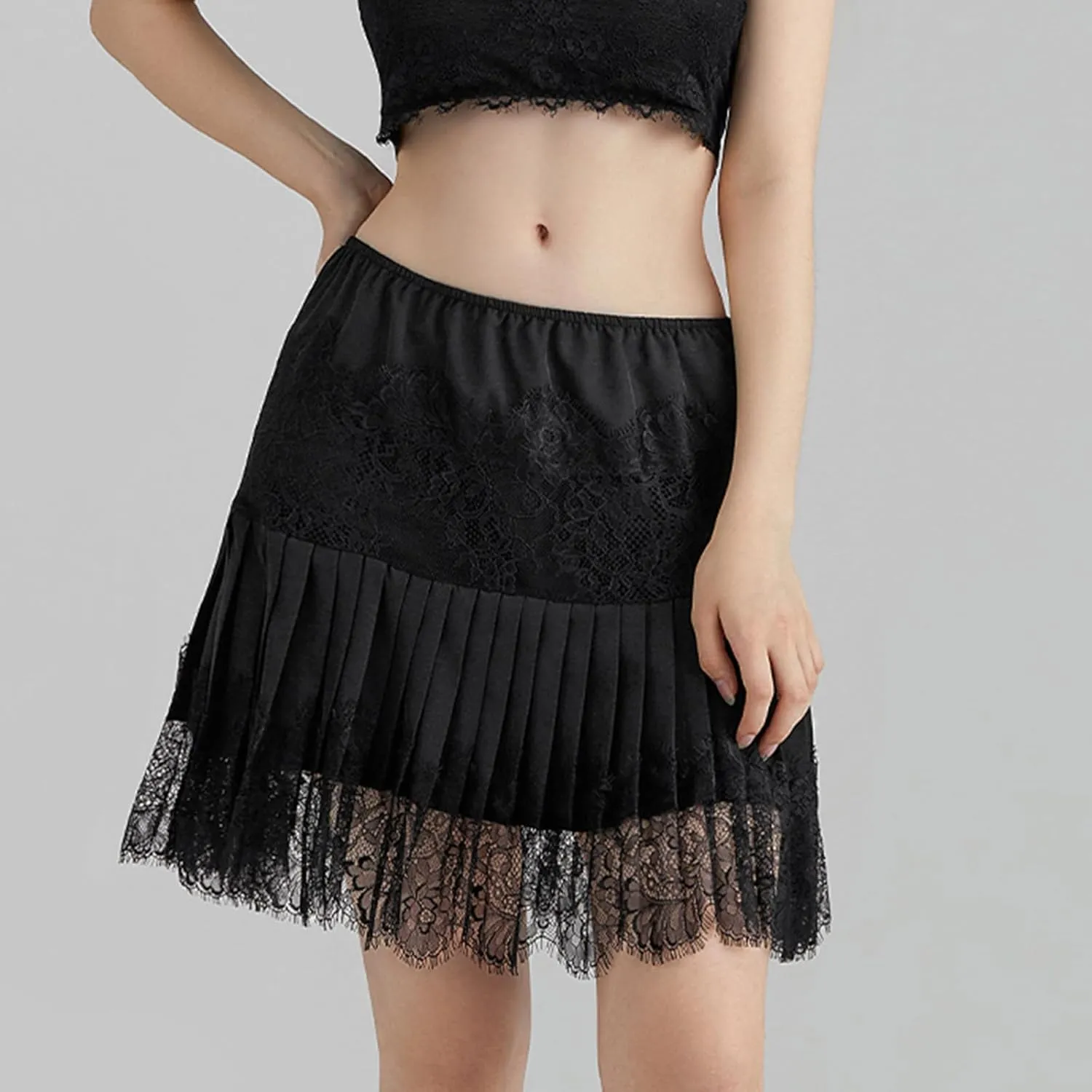 Women Lace Mini Skirt Y2k Ruffle Low Waist Layered Pleated Flowy Skirt