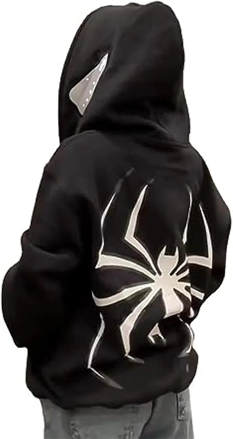 Women Men Oversized Harajuku Y2K Spider Graphic Hoodie Long Sleeve Full Zipper Jacket Coat Casual E Girl
