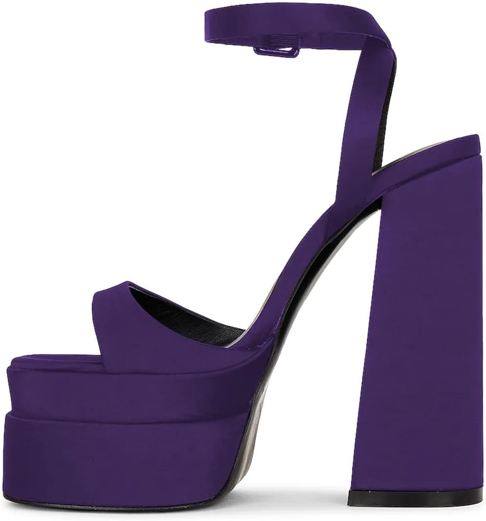 Women Open Square Toe Platform Strappy Sandals Ankle Strap Chunky Block High Heels Buckled Summer Dress Party Shoes Size 4-16 US