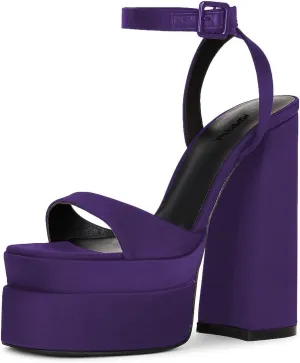 Women Open Square Toe Platform Strappy Sandals Ankle Strap Chunky Block High Heels Buckled Summer Dress Party Shoes Size 4-16 US