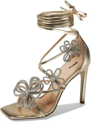 Women Open Square Toe Rhinestone Strappy Flower Sandals Tie up Ankle Strap Stiletto High Heel Sexy Wedding Prom Shoes Size 4-16 US