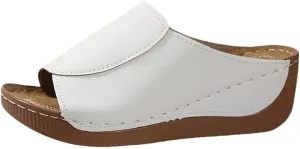 Women Width Wedge Sandals 2025 Spring Summer Shoes Breathable Summer Orthotic Leather Platform Wedge Sandals Slip on Women All Day Walking Casual Sandal