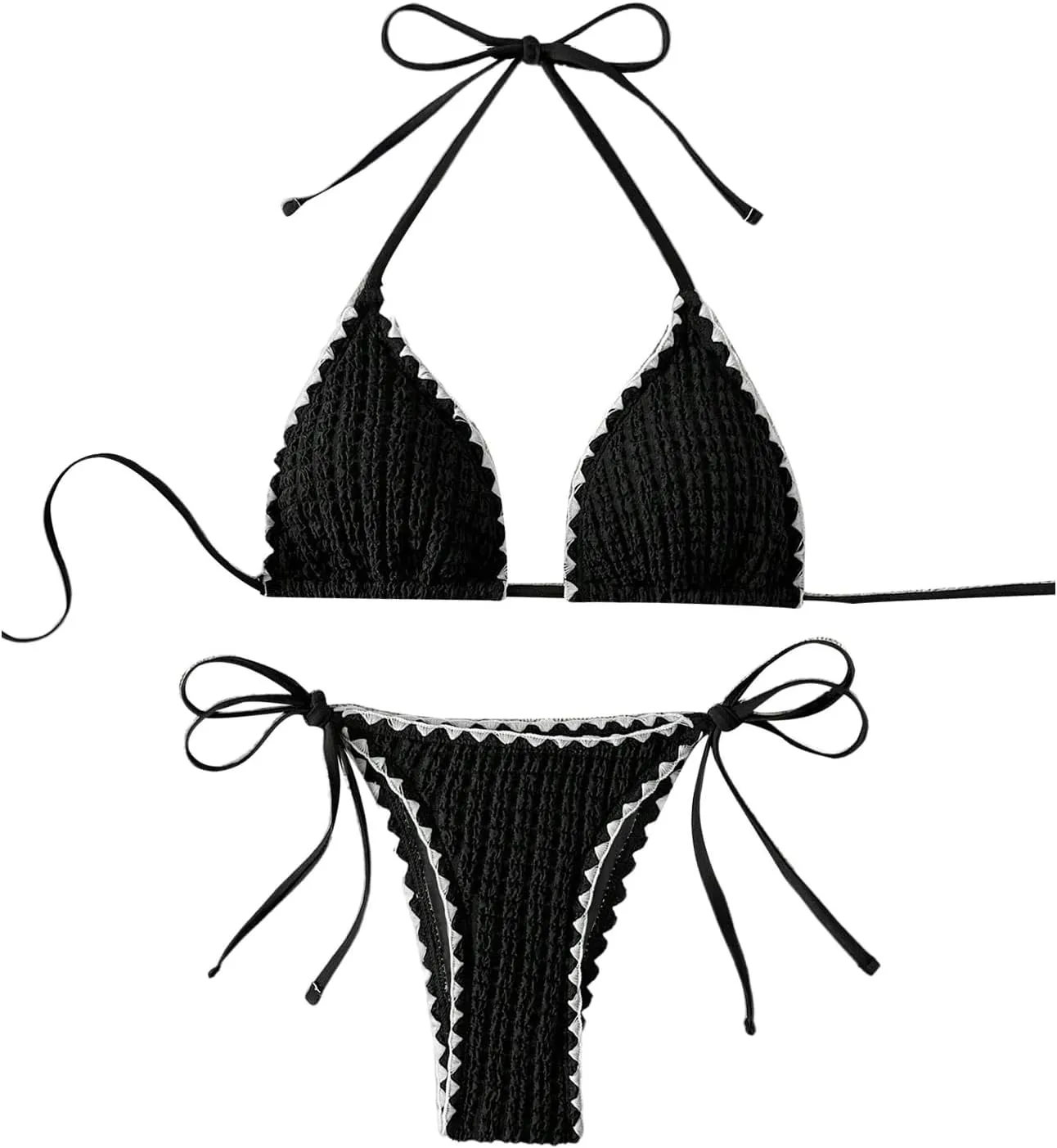 Women's 2 Piece Textured Halter String Bikini Sets Triangle Tie Side High Cut Bathing Suit Summer Beachwear