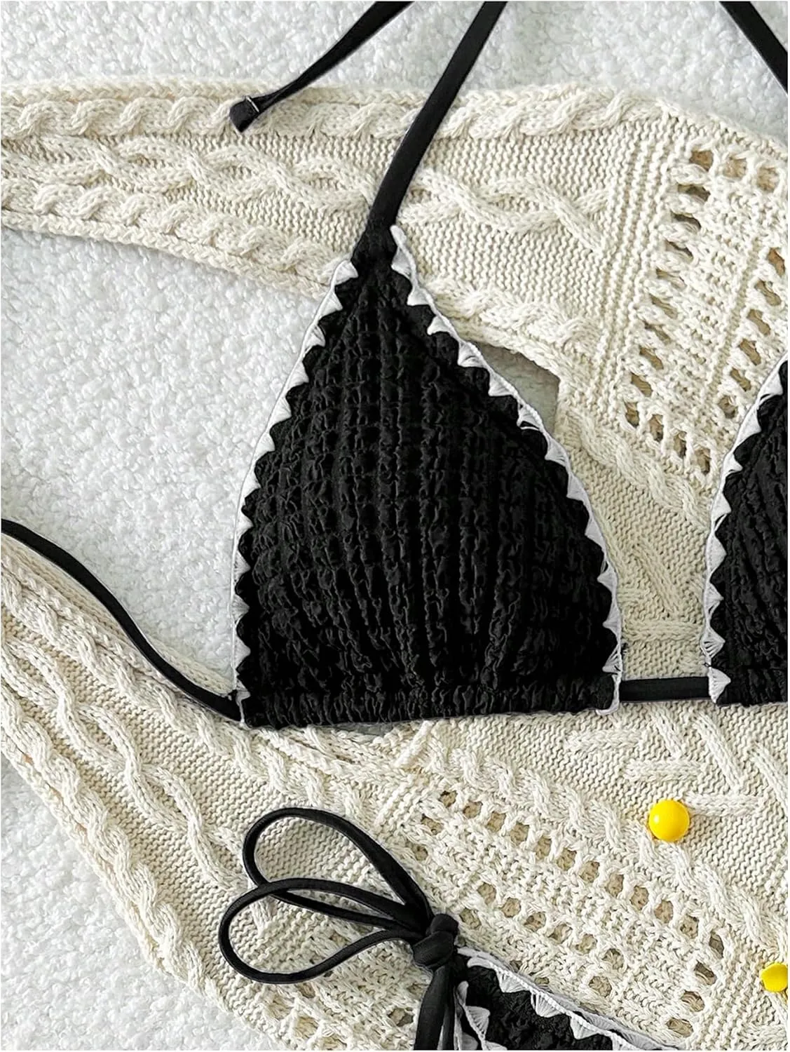 Women's 2 Piece Textured Halter String Bikini Sets Triangle Tie Side High Cut Bathing Suit Summer Beachwear