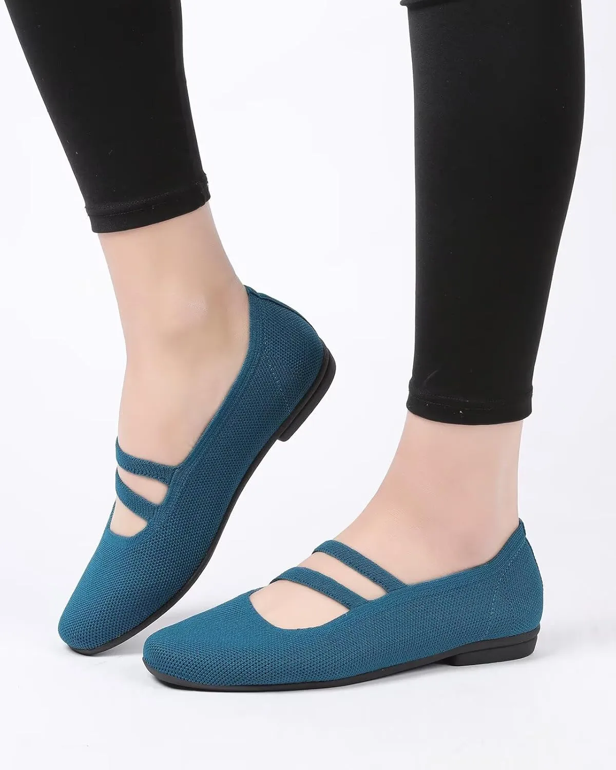 Women’s Ballet Flats Knit Mary Jane Flat Comfort Walking Slip-on Dressy Work Driving Shoes with Straps