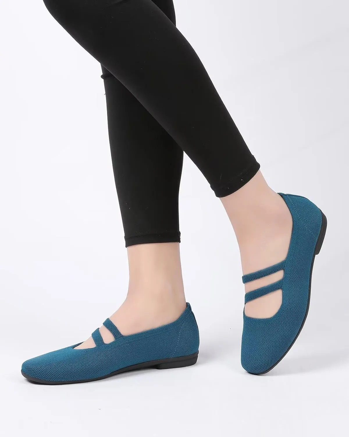 Women’s Ballet Flats Knit Mary Jane Flat Comfort Walking Slip-on Dressy Work Driving Shoes with Straps