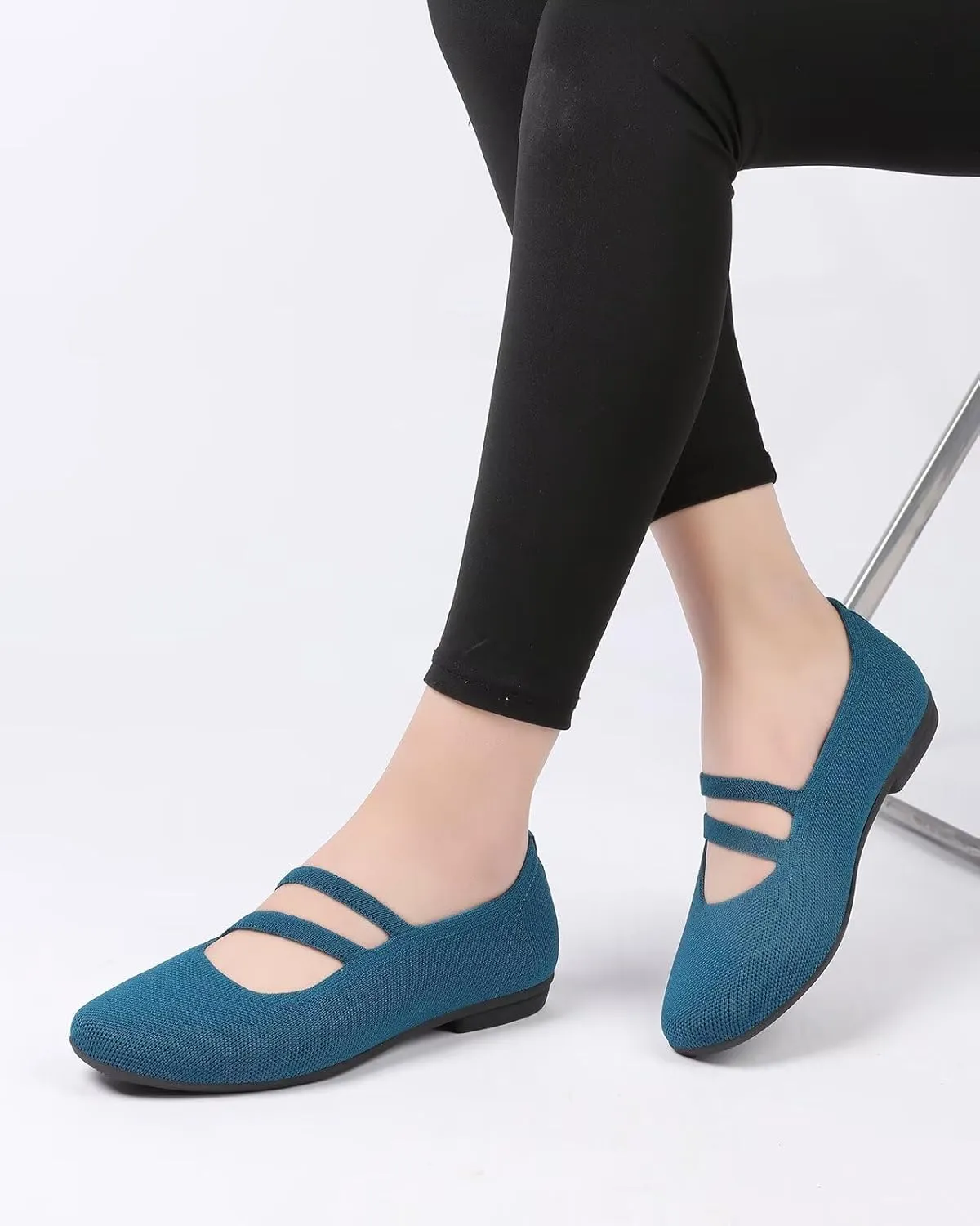Women’s Ballet Flats Knit Mary Jane Flat Comfort Walking Slip-on Dressy Work Driving Shoes with Straps