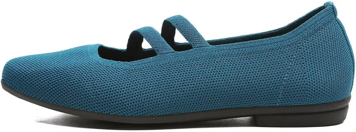 Women’s Ballet Flats Knit Mary Jane Flat Comfort Walking Slip-on Dressy Work Driving Shoes with Straps