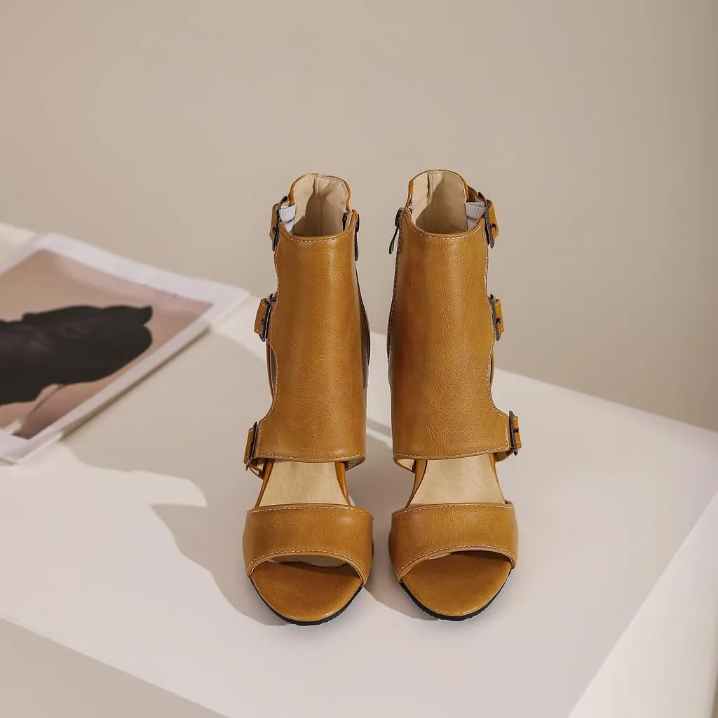 Women's Buckle Ankle Strappy Dressy Heeled Sandals Open Toe Gladiator Side Zip Stilettos High Heel Party Sandal