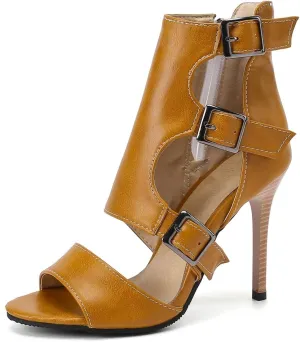 Women's Buckle Ankle Strappy Dressy Heeled Sandals Open Toe Gladiator Side Zip Stilettos High Heel Party Sandal