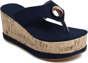 Women's Casual Open Toe Cork Wedge Flipflops Sandals Slip On Metallic Platform High Heel Thong Sandal