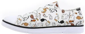 Women's Cat Printed Shoes Cute Ladies Cat Design Sneakers Low Tops White Canvas Shoes