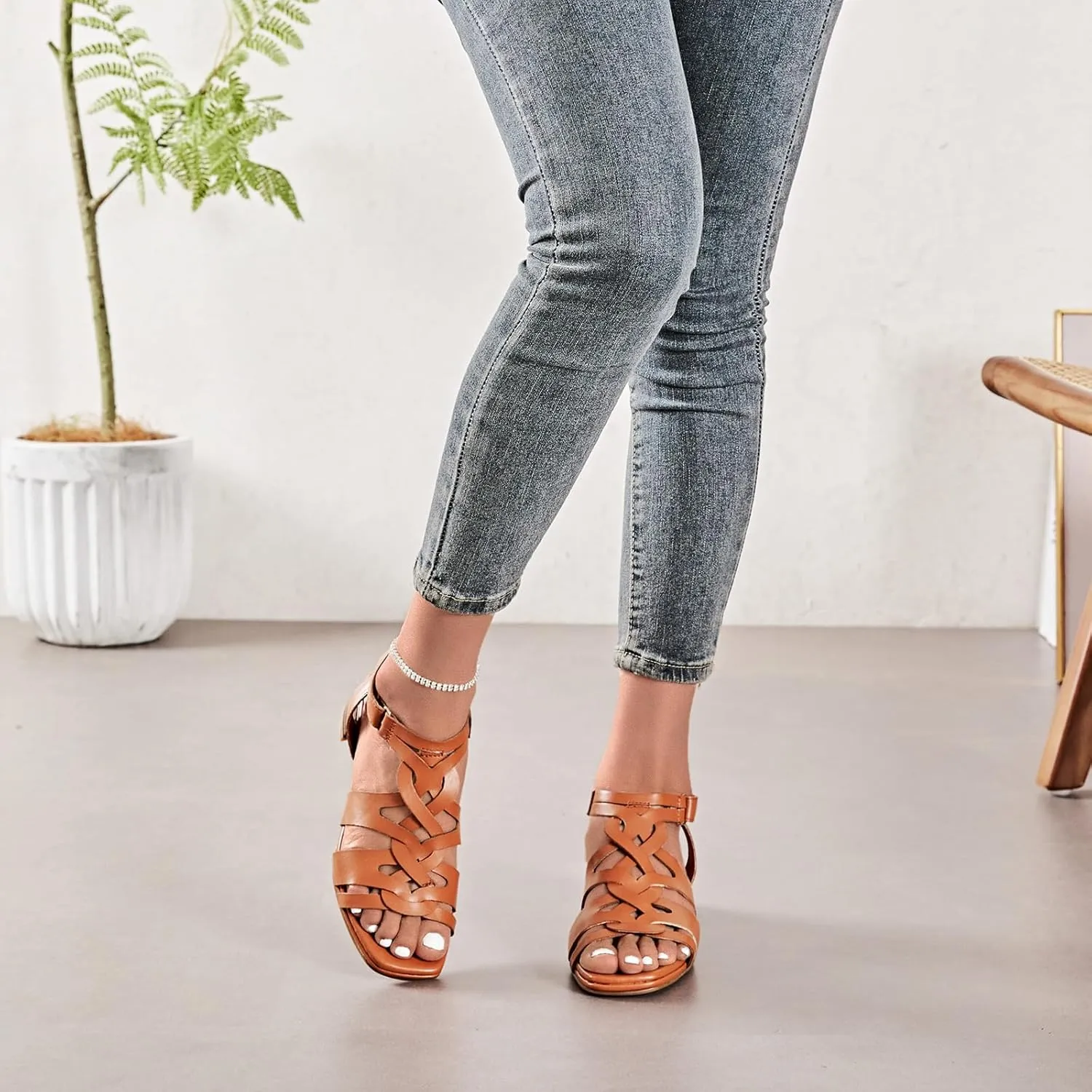 Women's Chunky Heeled Sandals - Block Low Heels Summer Ankle Strappy Square Open Toe Dressy Wedding Sandals for Women.