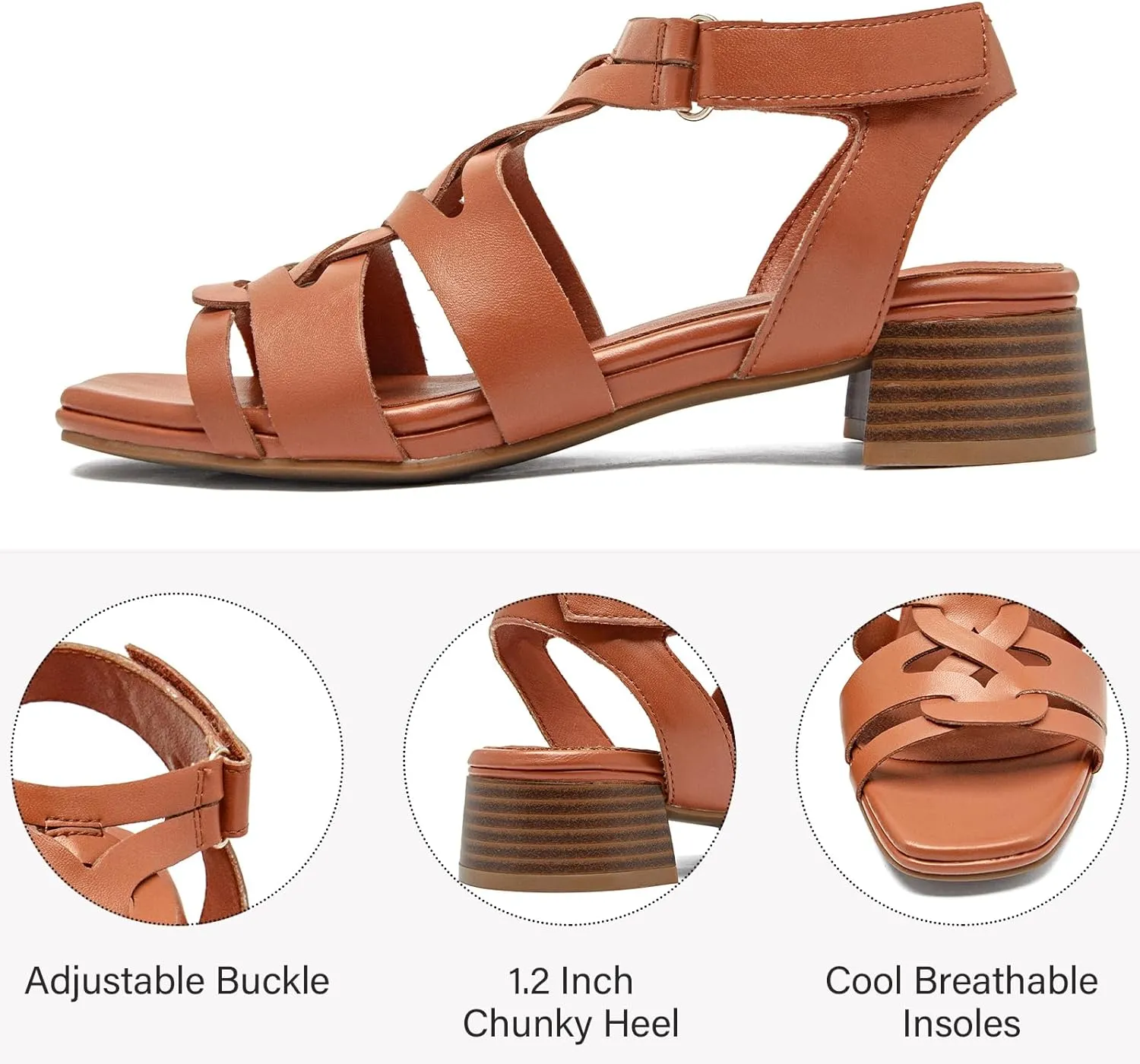 Women's Chunky Heeled Sandals - Block Low Heels Summer Ankle Strappy Square Open Toe Dressy Wedding Sandals for Women.
