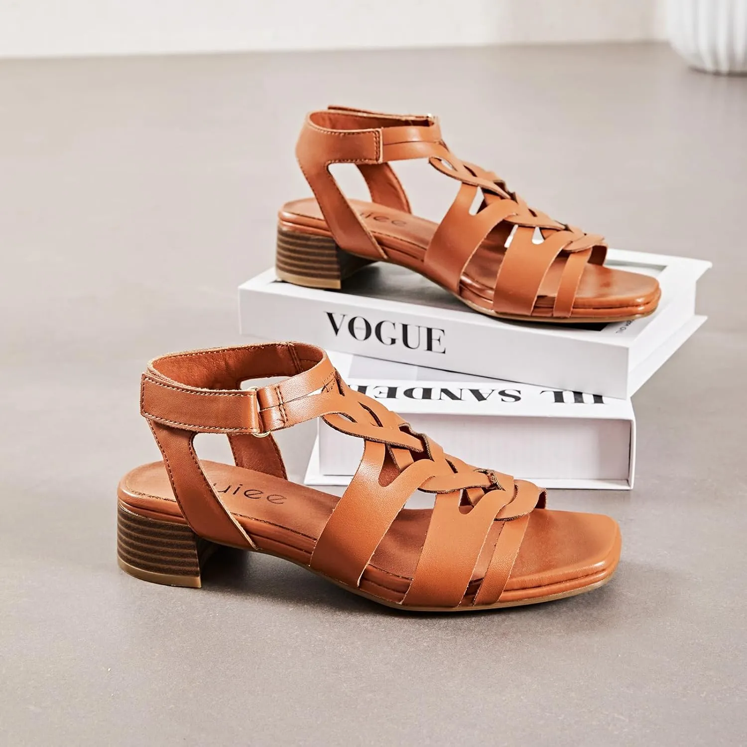 Women's Chunky Heeled Sandals - Block Low Heels Summer Ankle Strappy Square Open Toe Dressy Wedding Sandals for Women.