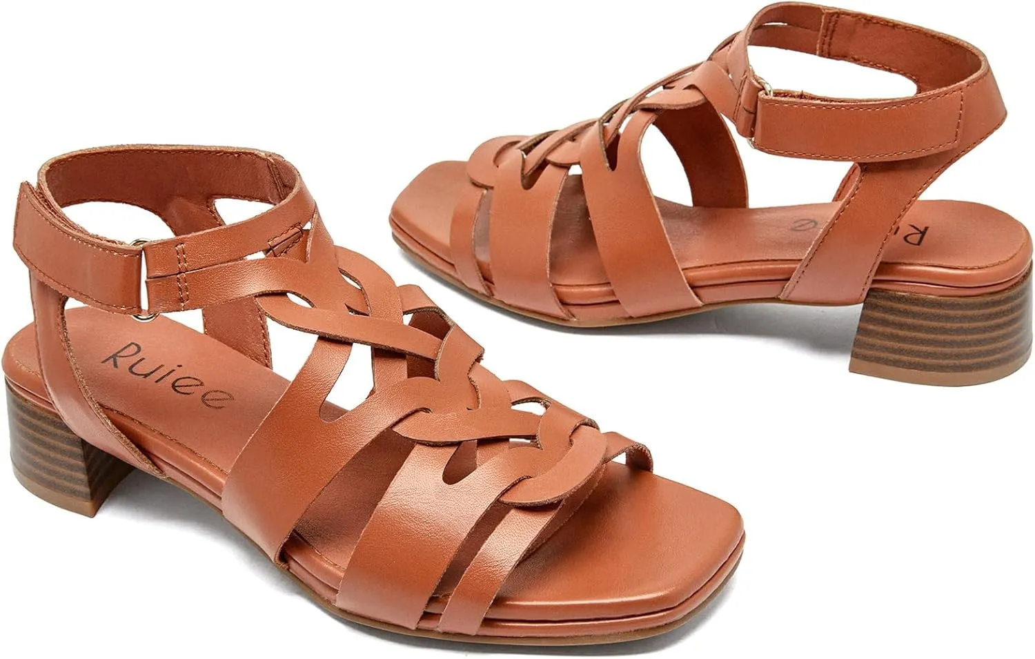 Women's Chunky Heeled Sandals - Block Low Heels Summer Ankle Strappy Square Open Toe Dressy Wedding Sandals for Women.