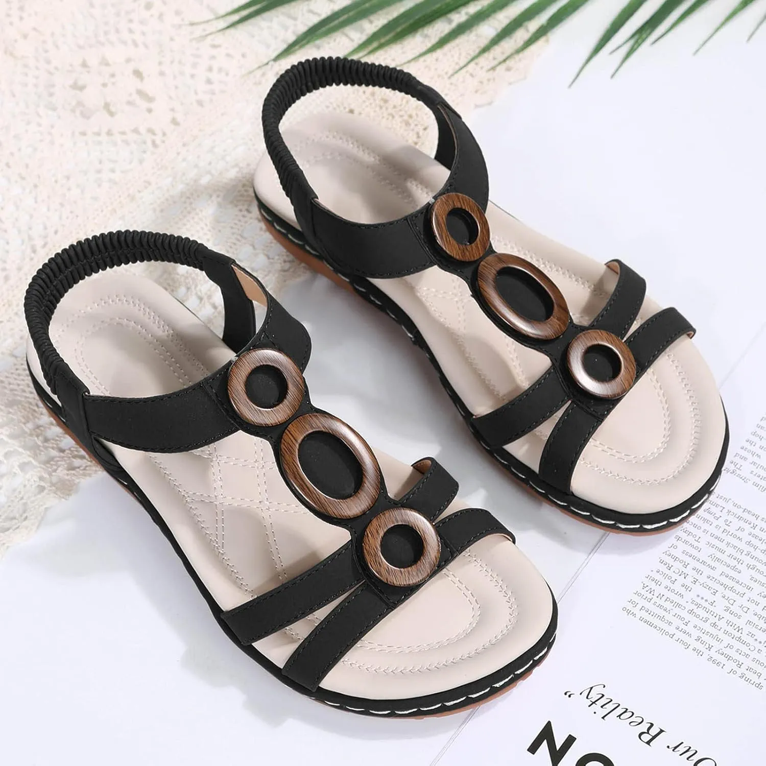 Women's Classic Sandals with Open Toe Stylish Walking Flats Comfortable Work Dressy Sandal Footwear for Summer Beach