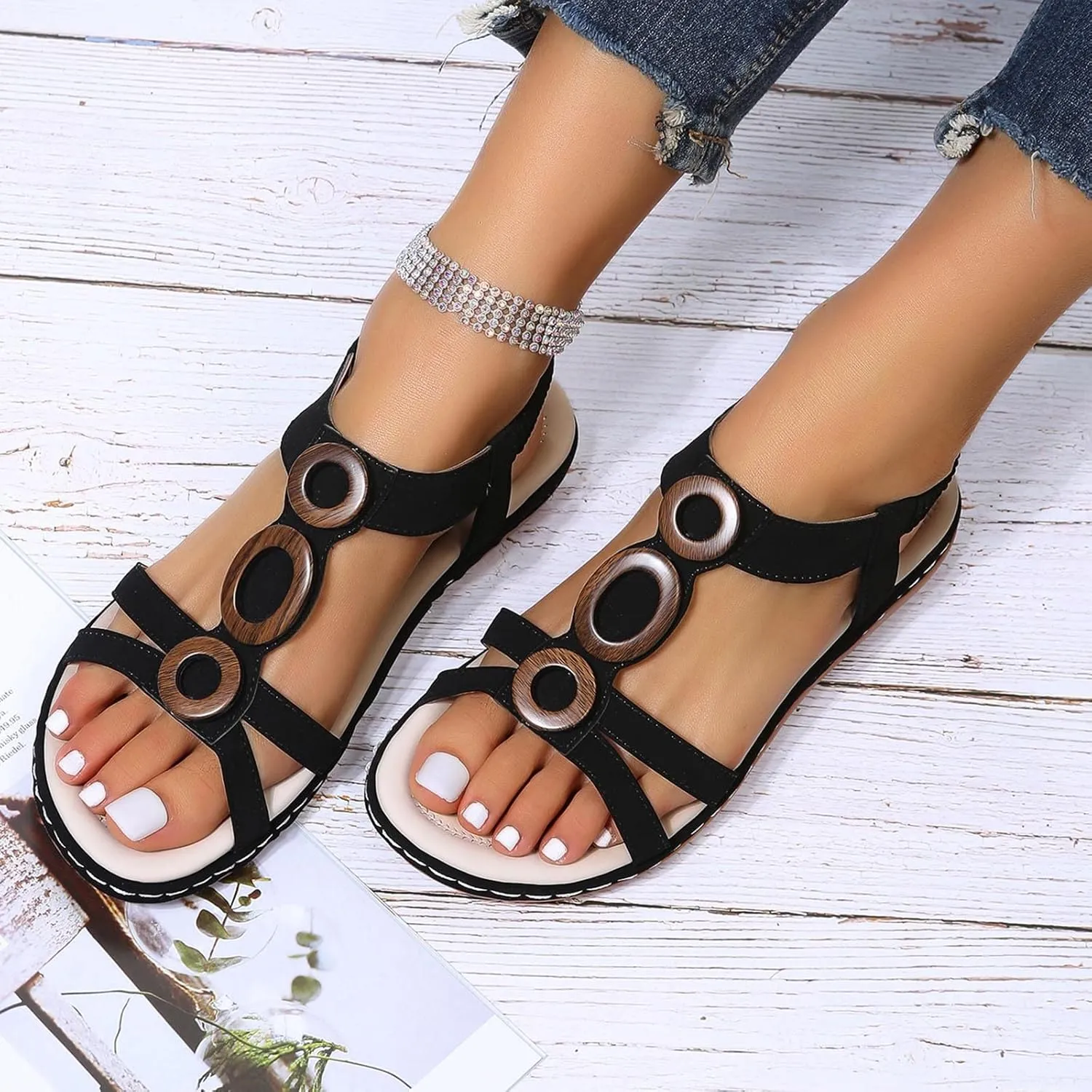Women's Classic Sandals with Open Toe Stylish Walking Flats Comfortable Work Dressy Sandal Footwear for Summer Beach