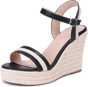 Women's Classic Summer Platform Dress Sandals Wedge Ankle Strap Round Open Toe Sandals Comfy Sloping High Heels for Women Casual Beach