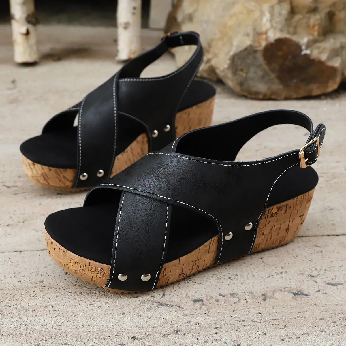 Women's Comfortable Ankle Strap Platform Wedge Sandals Ankle Strap Open Toe Boho Casual Dressy Summer Beach Dress Shoes