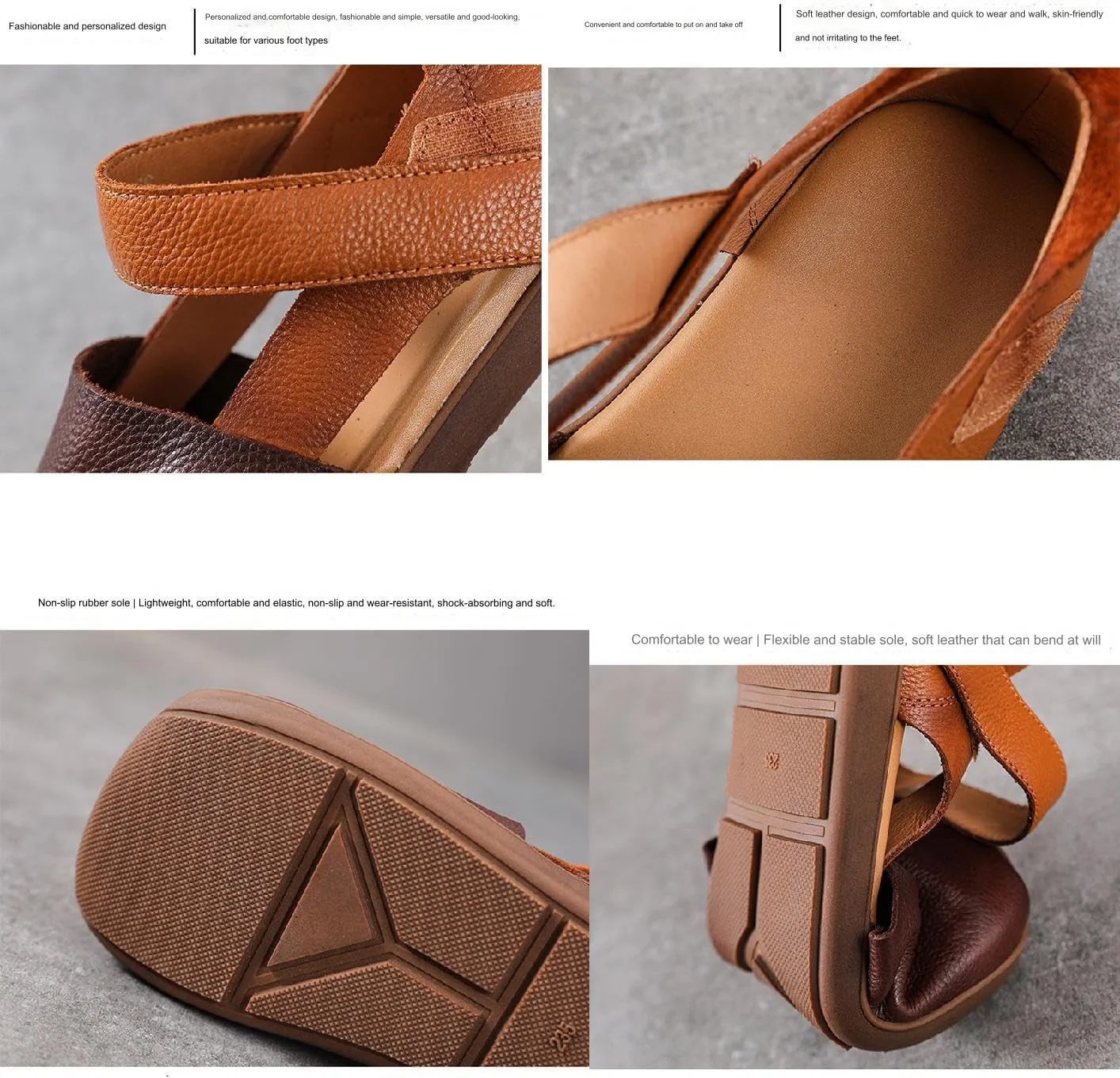 Women's Cowhide Colorblock Retro Mary Jane Shoes with Ankle Strap Round Toe Patchwork Comfort Flats Walking Shoes Slip On Soft Flat Heel Mam Loafers