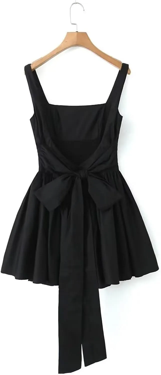 Womens Cute Summer Dresses Trendy Sleeveless Bow Back Tie Dress Sexy Mini Dress Cocktail Party Dresses for Date Night