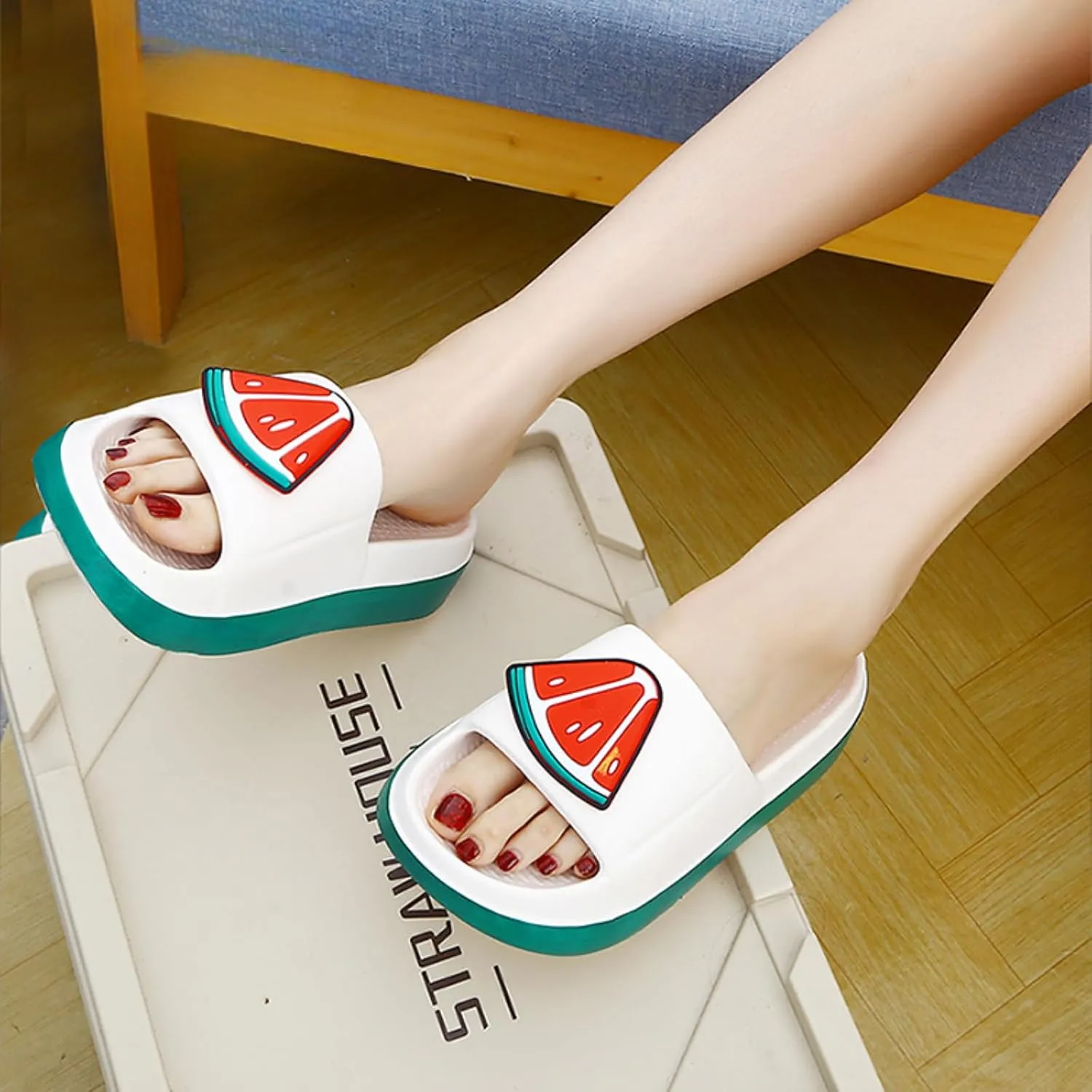 Womens Cute Summer Sandals Slippers Open-Toe Pillow Slides Cushioned Home Beach Indoor Outdoor Shower Shoes