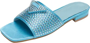 Women's Embroidered Slides Square Open Toe Sandals Casual Beach Flats Sandals