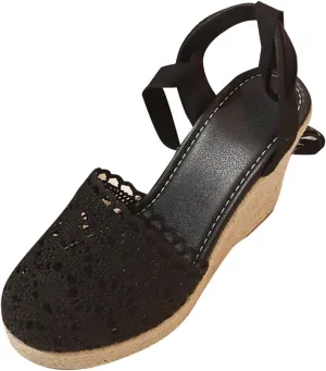 Women's Espadrille Wedge Sandal Hollow Closed Toe High Platforms Lace Up Dressy Summer Sandals Slip On Casual Shoes