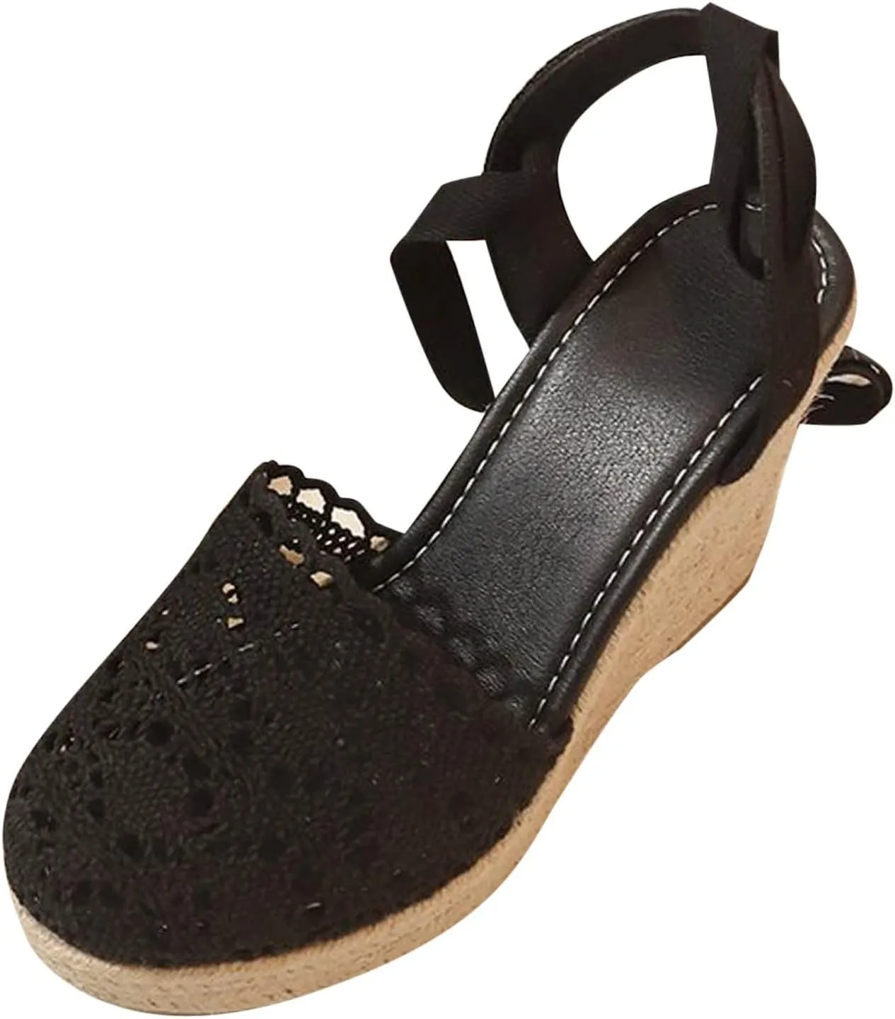 Women's Espadrille Wedge Sandal Hollow Closed Toe High Platforms Lace Up Dressy Summer Sandals Slip On Casual Shoes