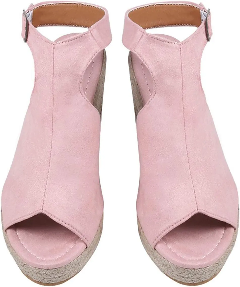 Women's Espadrille Wedges Sandals Slingback Buckle Strap Open Toe Platform Slip on Casual T Strap Heels Beach Shoes