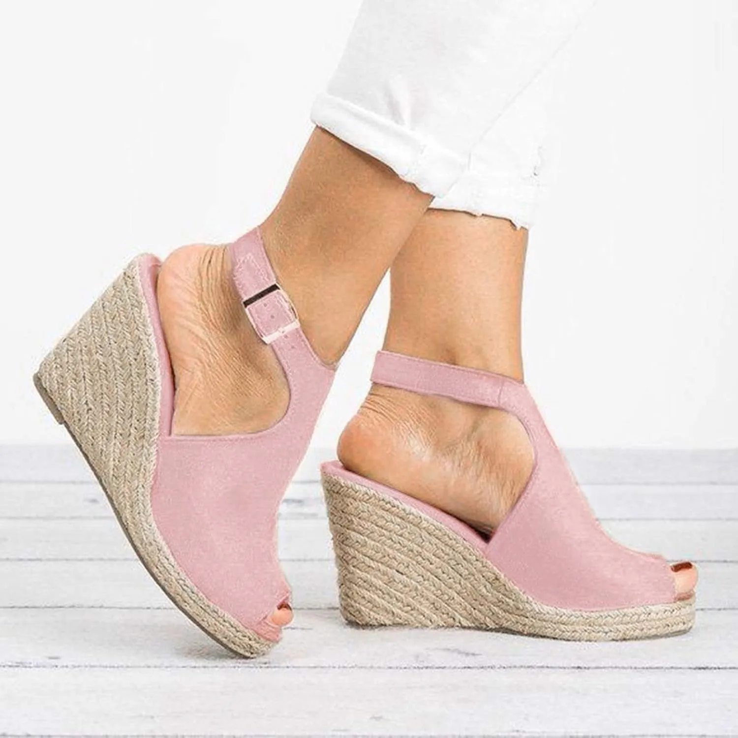 Women's Espadrille Wedges Sandals Slingback Buckle Strap Open Toe Platform Slip on Casual T Strap Heels Beach Shoes