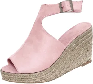 Women's Espadrille Wedges Sandals Slingback Buckle Strap Open Toe Platform Slip on Casual T Strap Heels Beach Shoes