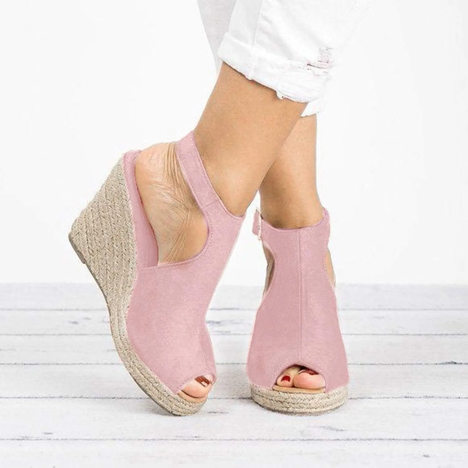 Women's Espadrille Wedges Sandals Slingback Buckle Strap Open Toe Platform Slip on Casual T Strap Heels Beach Shoes