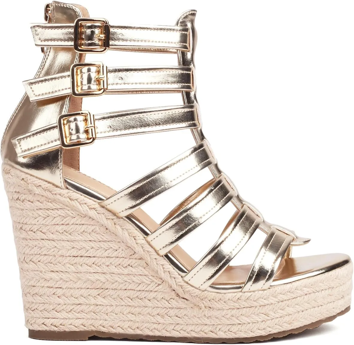 Women's Espadrilles Platform Wedge Sandals 4 Inch Adjustable Strappy with Back Zipper Open Toe Summer Vacation Dressy Wedge Heels