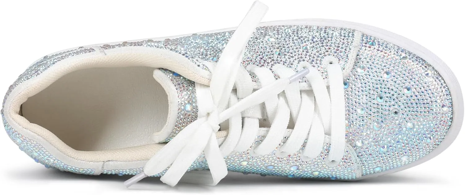Women's Fashion Bling Rhinestone Sneakers Sparkly White Glitter Wedding Party Sneakers Tennis Shoes for Women