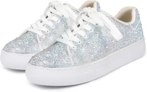 Women's Fashion Bling Rhinestone Sneakers Sparkly White Glitter Wedding Party Sneakers Tennis Shoes for Women