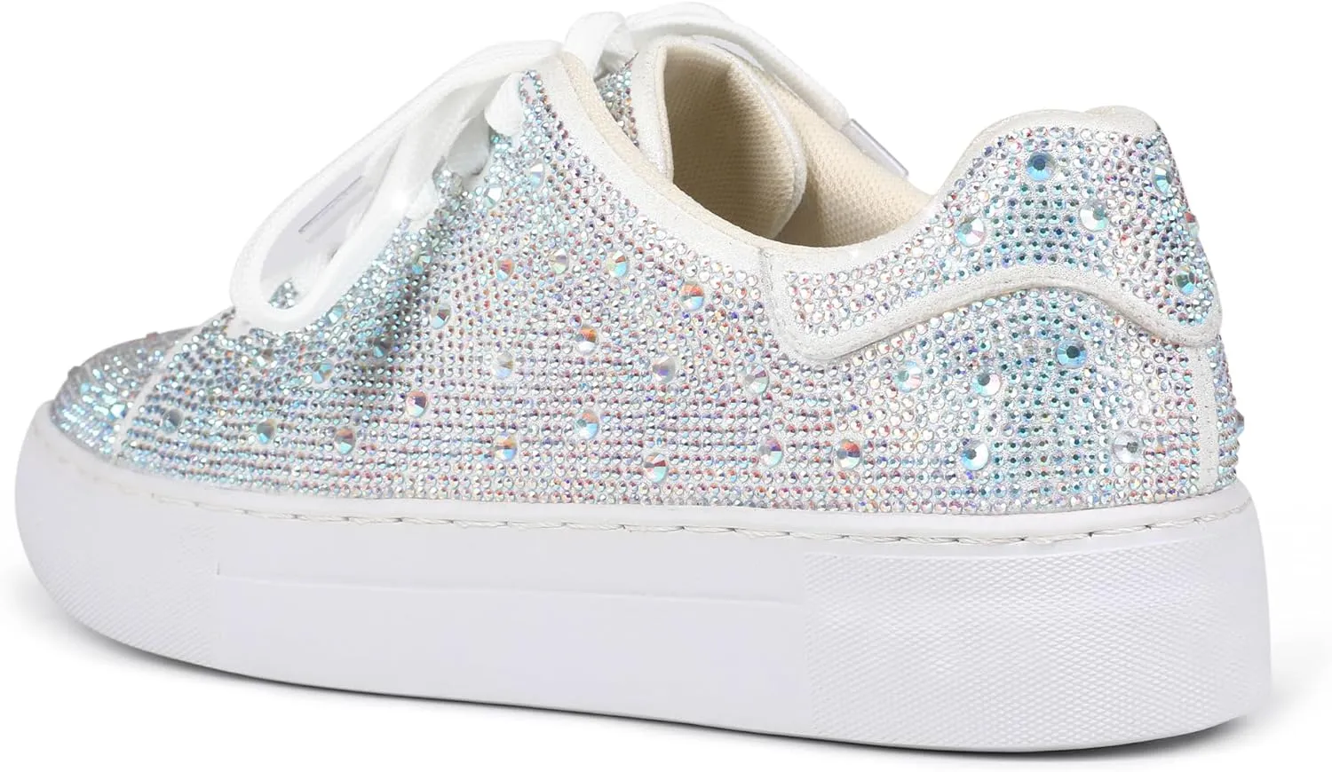 Women's Fashion Bling Rhinestone Sneakers Sparkly White Glitter Wedding Party Sneakers Tennis Shoes for Women