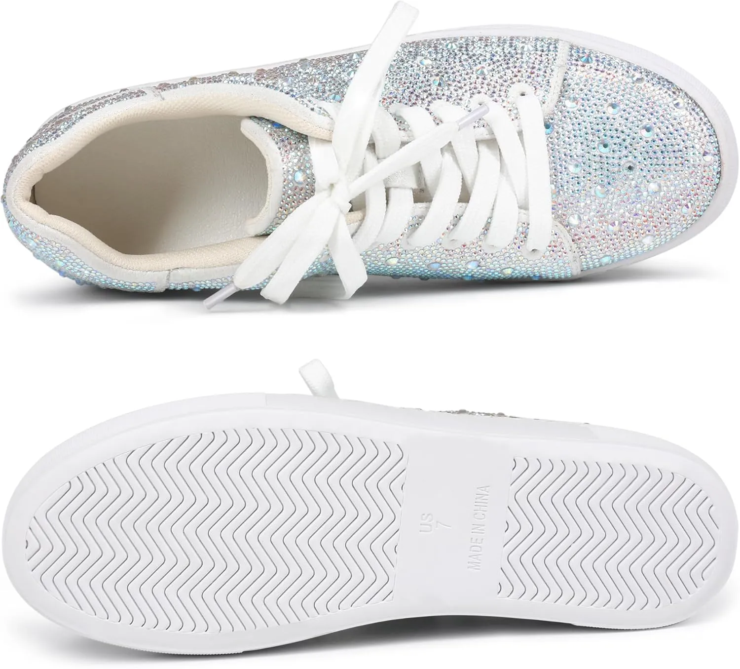 Women's Fashion Bling Rhinestone Sneakers Sparkly White Glitter Wedding Party Sneakers Tennis Shoes for Women