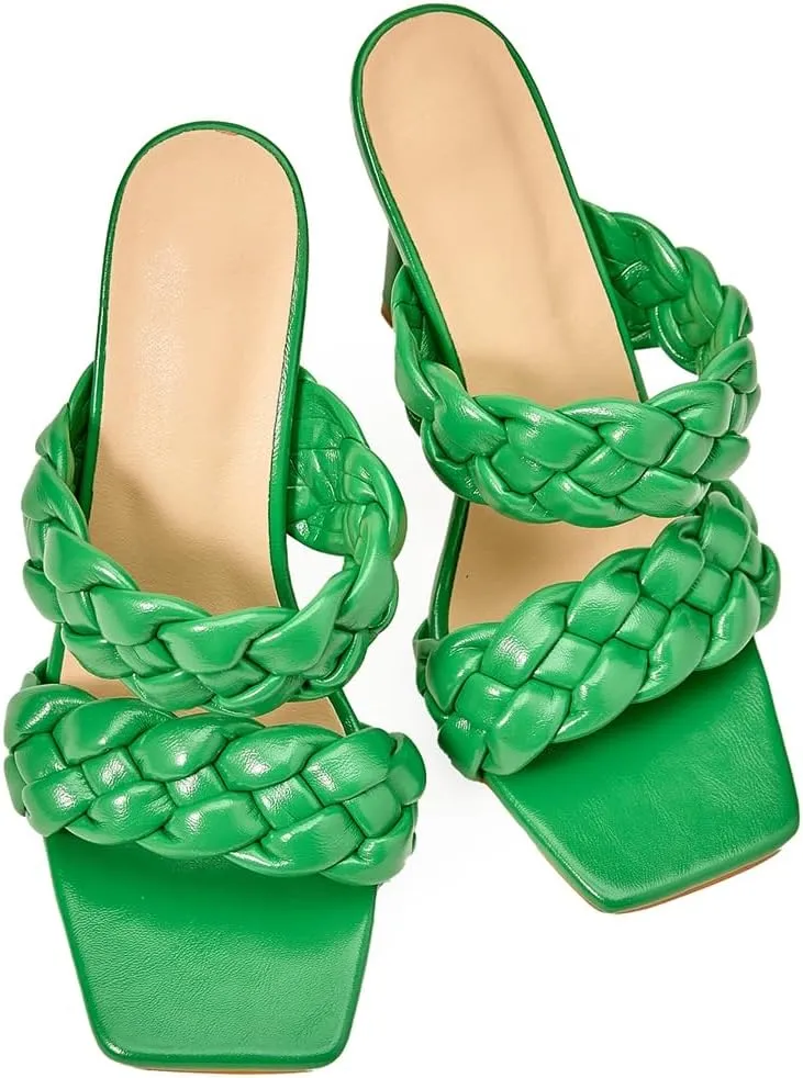 Women's Fashion Braided Stilettos High Heel Sandals Open Toe Two Strap Slip On Dress Heeled Sandal