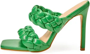 Women's Fashion Braided Stilettos High Heel Sandals Open Toe Two Strap Slip On Dress Heeled Sandal
