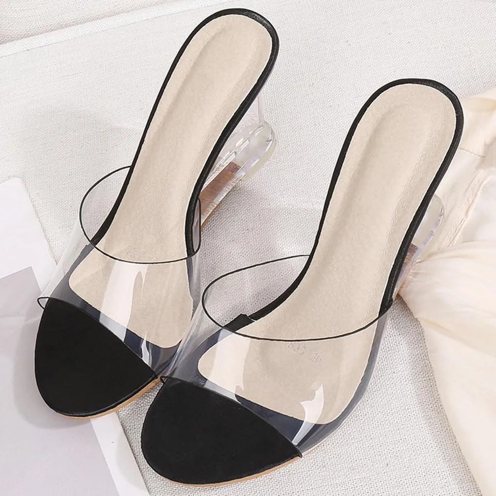 Women's Fashion Clear Wedge Sandals Open Toe Slip On Mules High Heel Transparent Jelly Dress Sandal