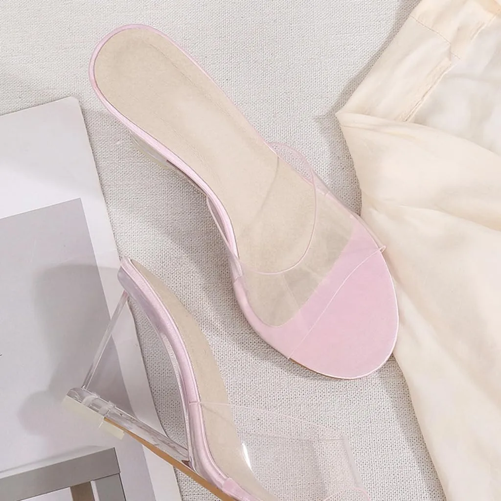 Women's Fashion Clear Wedge Sandals Open Toe Slip On Mules High Heel Transparent Jelly Dress Sandal