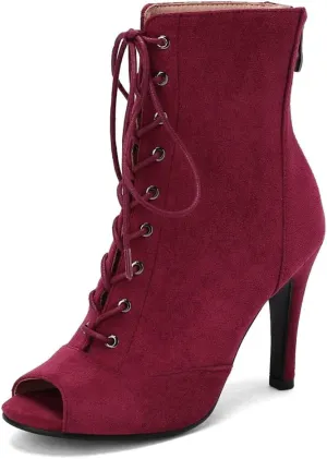Women's Fashion Sexy Peep Toe High Heels Dressy Ankle Booties Lace Up Zip Dance Stilettos Heeled Sandals